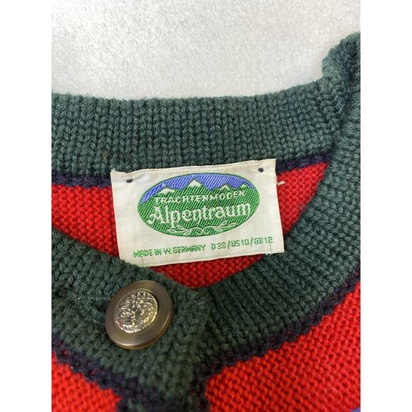Trachtenmoden ALPENTRAUM Red Wool Cardigan Sweater Nordic 10 Vintage - Picture 3 of 5